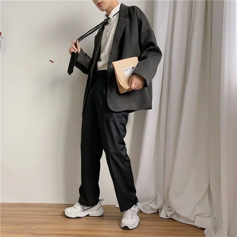 Coat Long Gray Korean Style Clothes Menswear Male Blazer Classic Original Spring Clothing Men\'s Suit Jackets New in Fashion 2024