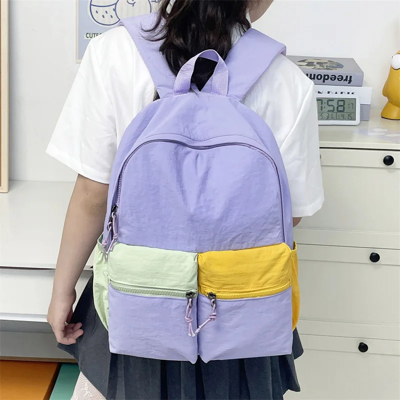 Collision color splicing Oxford cloth large capacity backpack female personality travel backpack light student schoolbag