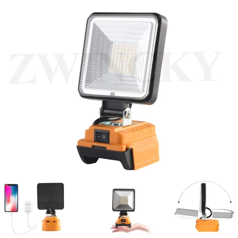 Cordless LED Work Light for Dewal，20V Battery Portable Flashlight Tool Gifts for Men 140° Adjustable Outdoors Flood Lighting