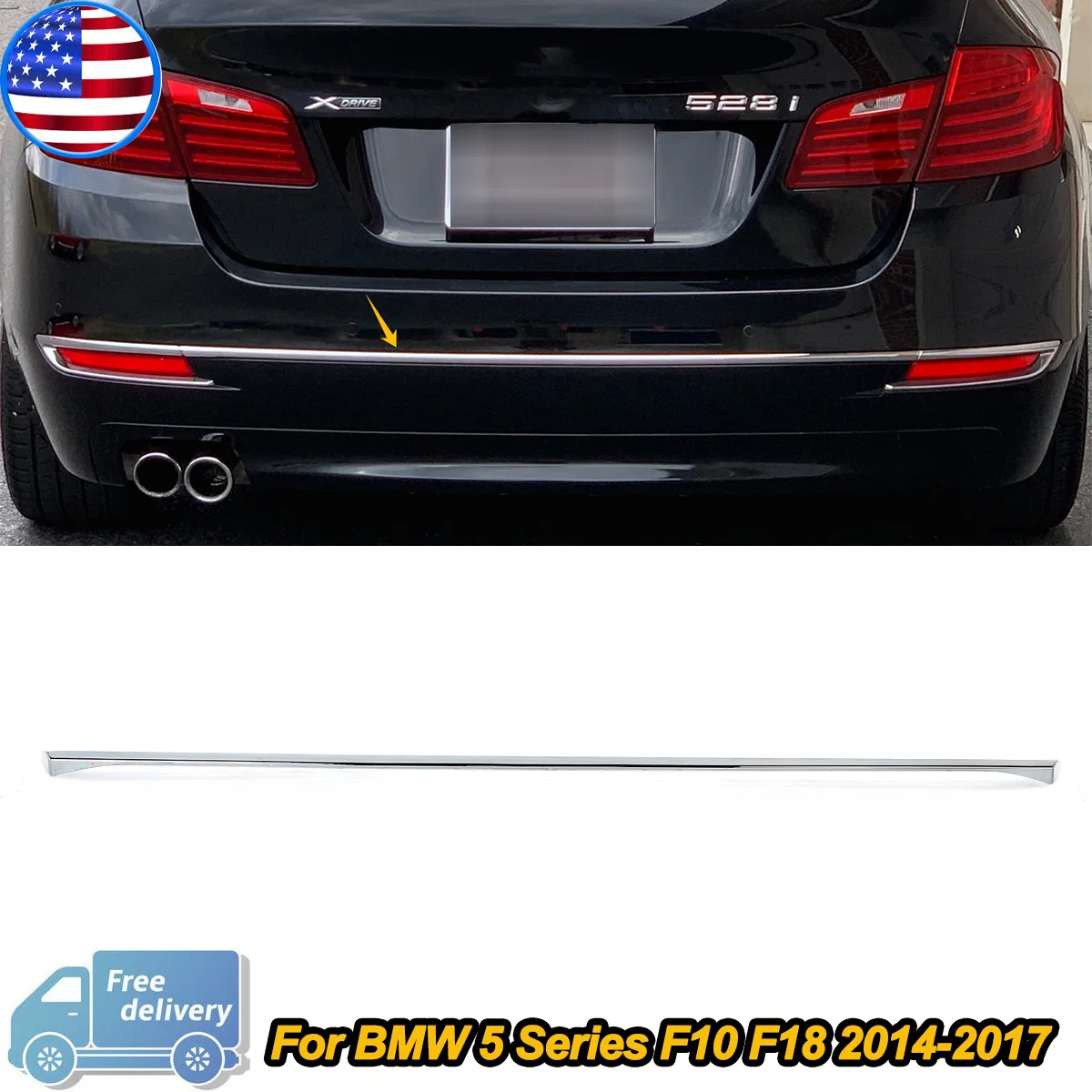 

51127341672 Rear Bumper Impact Center Molding Trim For Bmw 5 series F10 M5 518d 520d 535i 550i LCI 2014 2015 2016 Chrome