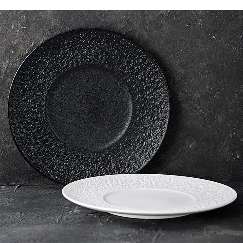 Relief Rock Texture Ceramic Steak Plate Restaurant Flat Dessert Pasta Molecular Cuisine Specialty Tableware