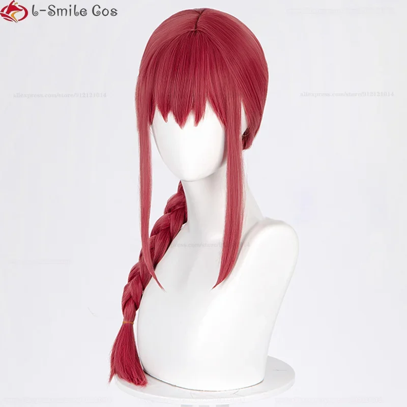 Anime Makima Peruca Cosplay para Mulheres, Perucas Longas Trançadas Vermelhas, Resistente Ao Calor, Cabelo Sintético, Perucas de Festa, Boné, Em Stock