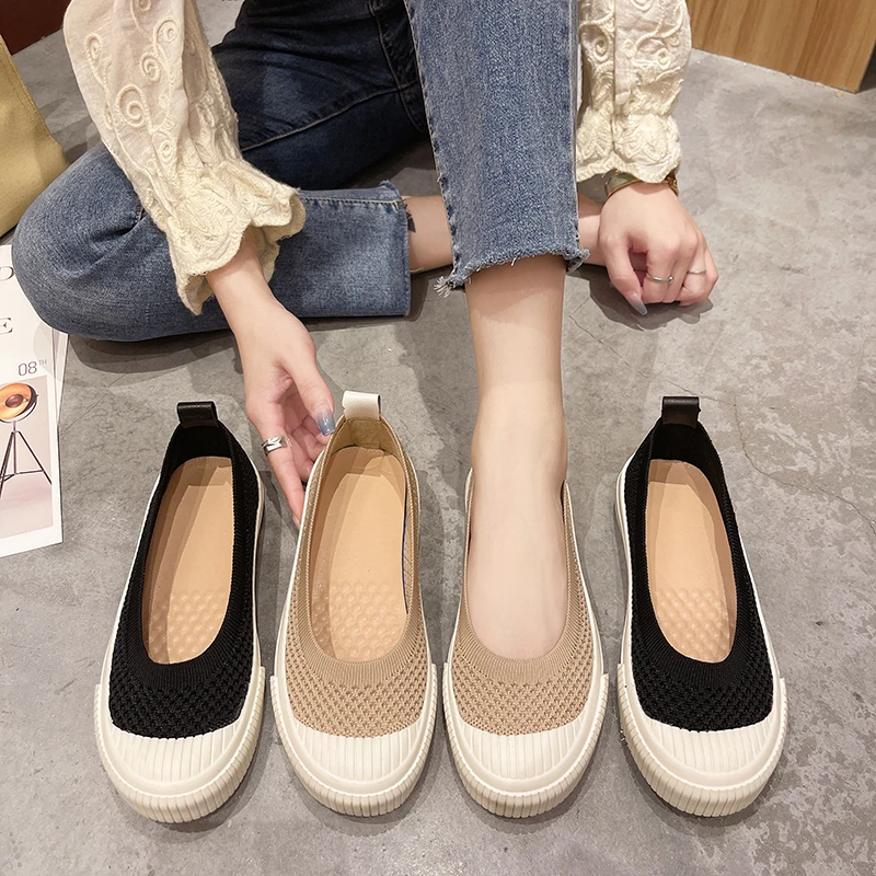 

Женские туфли на плоской подошве с дышащим сетчатым верхом, цветная мягкая подошва, легкий вес с круглым носком, подходит для повседневной носки.