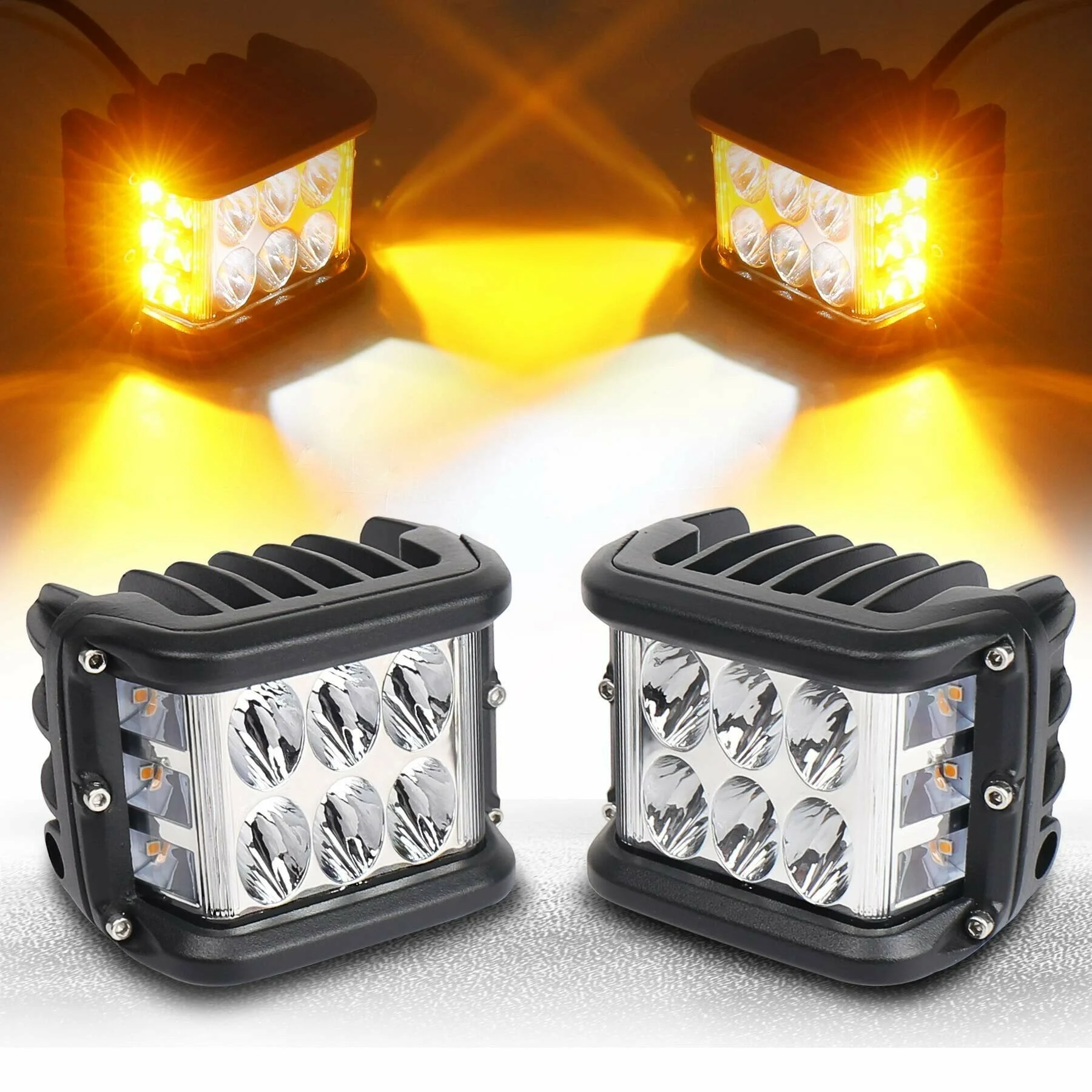 3.75\'\' Dual Side Shooter Dual Color Strobe Cree Pods for Truck ATV Boat 3-Sided 36W Car Work Lights LED Front Spotlights Lights