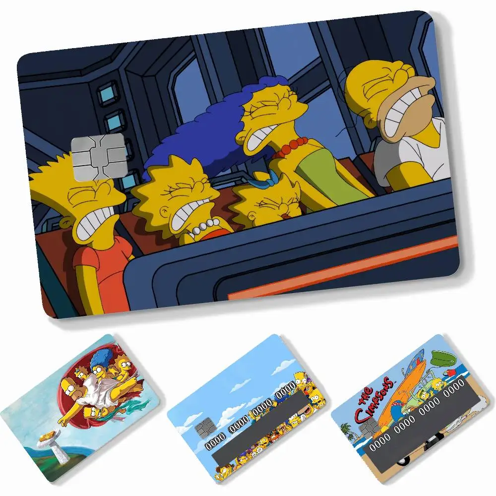 Cartoon The S-Simpsons  4pcs Credit Card Skin Stickers Suitable for Bank  Transit Pass Decorative Cover