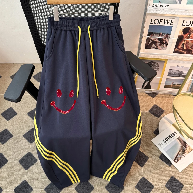 Trendy Retro High Street Farbe Blo T-shirt Streifen Lose Hohe Taille Casual Sport Hosen Frühling Herbst Einzigartige Abnehmen Lange Tro...