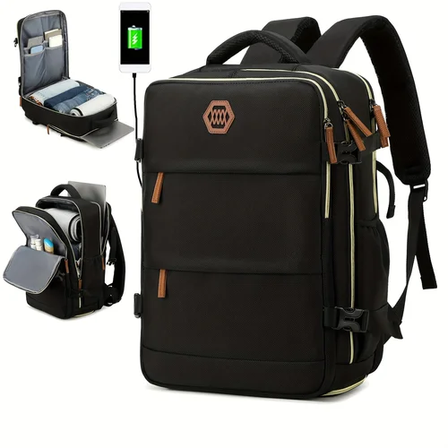 Imagen 2 del producto 1 pieza/2 piezas Mochila para portátil de gran capacidad para hombre, con compartimento para zapatos, adecuada para negocios, viajes y universidades.