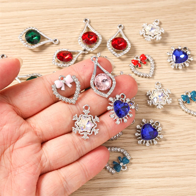 10 Stück elegante Kristall-Metall-Anhänger in Form von Liebesherzen und Wassertropfen für die Schmuckherstellung, Halsketten, Ohrringe, DIY-Bastelzubehör – Detail 2