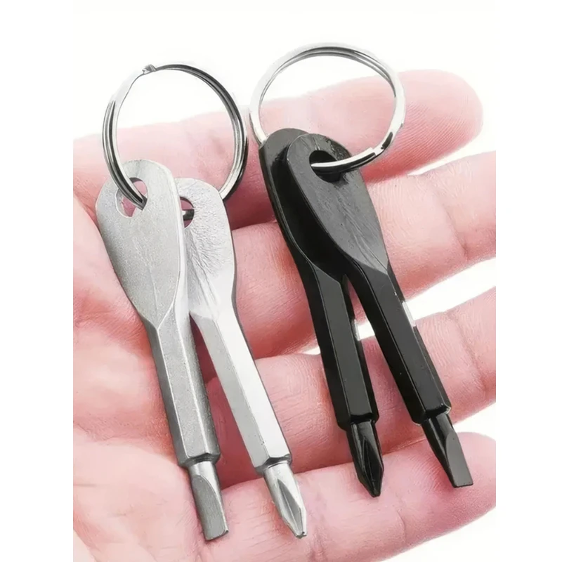 Hot Selling Creative Cross Screwdriver Portable Function Tool Keychain Creative Keychain Hanging Buckle Steel Color Home Use