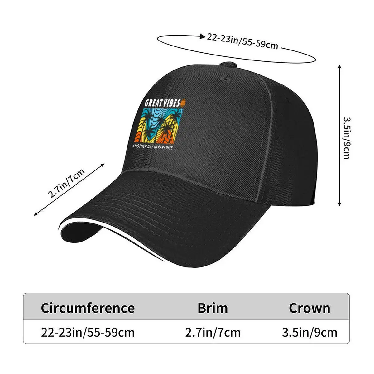 Another Day In Paradise Tropical Palm Trees Colorful Wave Stripes Hip Hop hat Fashion Outdoor Sports Sandwich Baseball Cap
