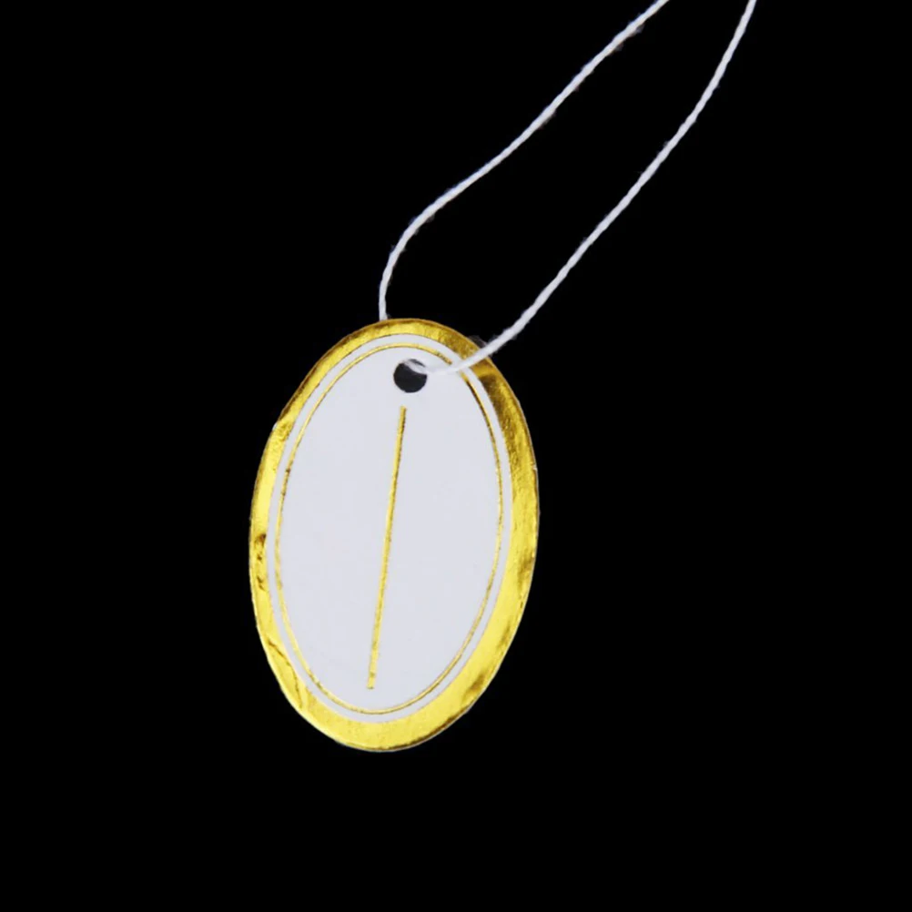 

500pcs Gold White Oval Jewelry Tags 26*17Mm 80Mm String Hangable Price Labels For Ring Earring Bracelet Necklace Display