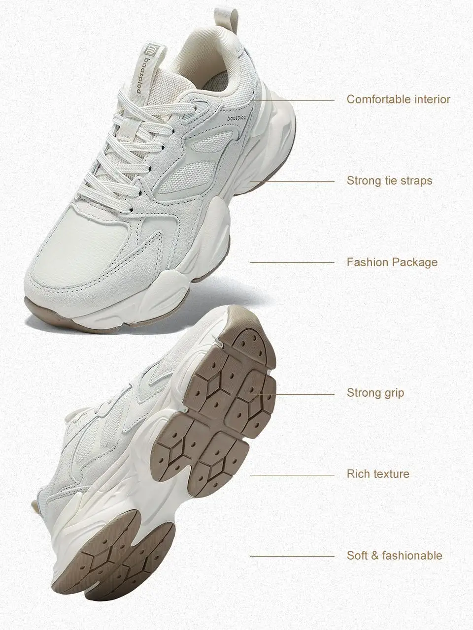 Baasploa Frauen Casual Turnschuhe Herbst Winter Leder Wanderschuhe Weibliche Komfort Weiche Sport Schuhe Höhe Erhöhen Nicht-Slip – Detail 12