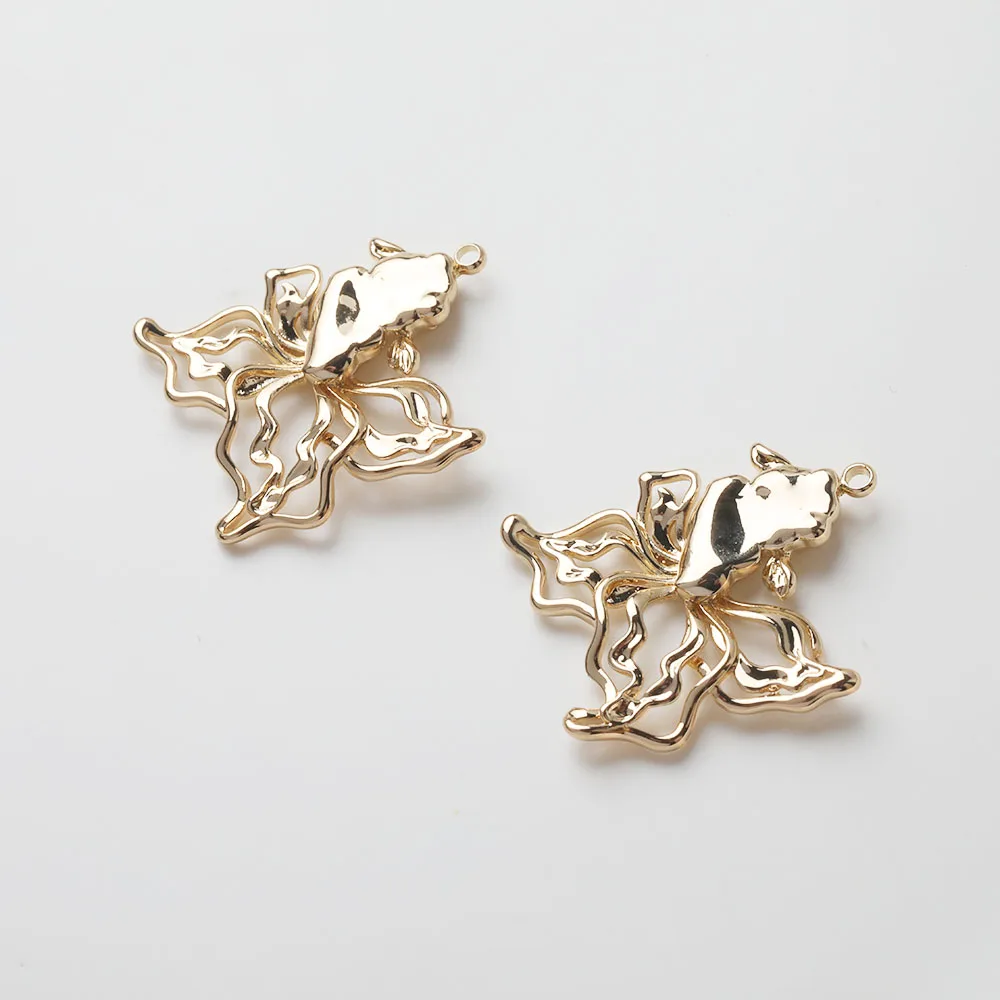 2PCS Dainty fish shape Charms for Jewelry Making Pendants Findings DIY Hand Made Brass 14k Gold Plated Accessories