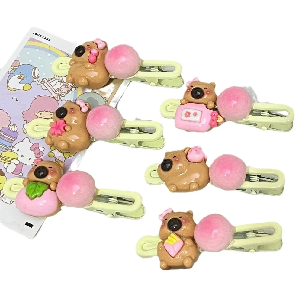 Student Resin Capybara Hair Clip Bow Duckbill Animal Side Clip Peach Cute Hair Accessories School