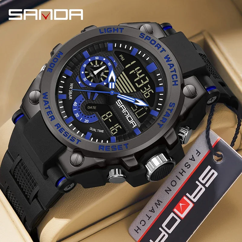 Sanda 3302 New Product Youth Multi functional Fashion Trend Men's Cool Waterproof Alarm Clock Men's Watch