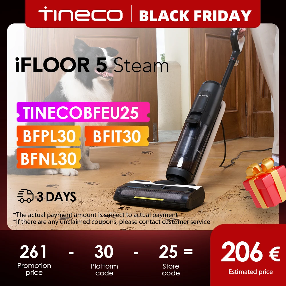 Tineco iFLOOR 5 Steam Wet Dry Vacuum All-in-one, Steam Mop Hardwood Floor Cleaner Great for Sticky Messes, 248℉ High-temp Steam