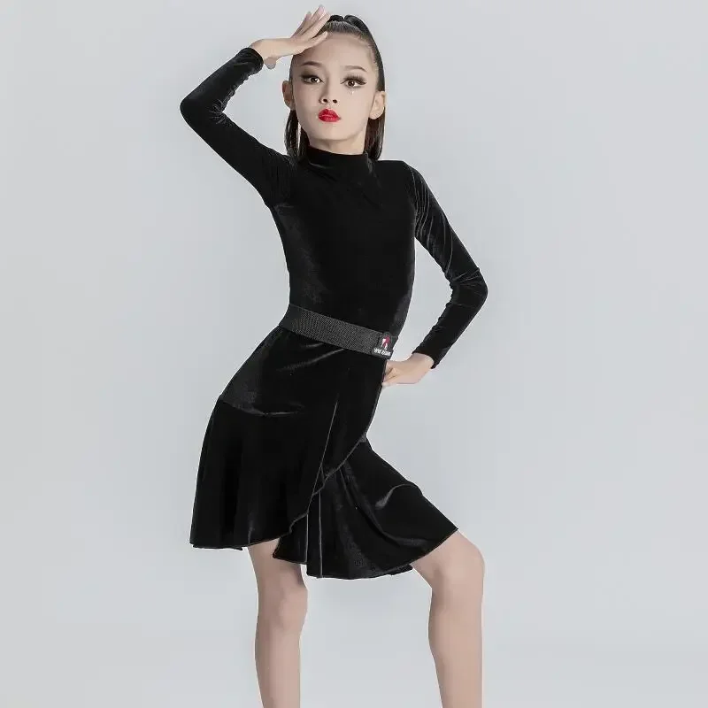 Girls Latin Dance Dress Children New Autumn Winter Training Competition Performance Latin Dress