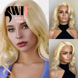 WIF 613Blonde Short Bob Lace Wig Body Wave Side Part Heat Synthetic Lace Front Wig Women Cosplay Use Blonde Bob Hair