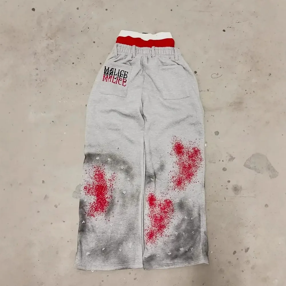 Y2K Style American Work Pants, Hip-hop Gothic Style Long Pants, Letter Patches, Double-layer Vintage Design, Loose-fitting Long