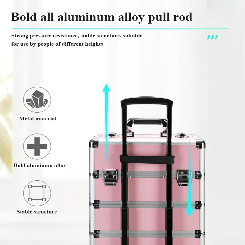 New Women Trolley Cosmetic Bags on Wheel,Nails Makeup Toolbox,Detachable Foldable Beauty Box Travel bag Rolling Luggage Suitcase