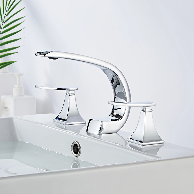 Bathroom Basin Faucet Mixer Sink Faucets Chrome Paint Brass 3 Holes Double Handle Bathbasin Bathtub Tap Hot And Cold Water Taps