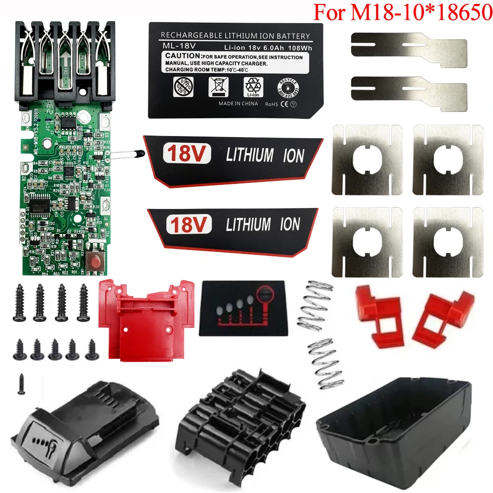 

For M18 Lithium Battery Plastic Case PCB Charging Protection Circuit Board 6Ah Sticker Label For Milwaukee 18V Shell Box Housing
