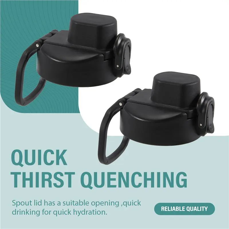 A98E-2 Piece Auto Spout Lid Wide Mouth Lid With Button Lock Black For Hydro Flask Wide Mouth 12, 16, 18, 20, 32, 40, 64Oz,