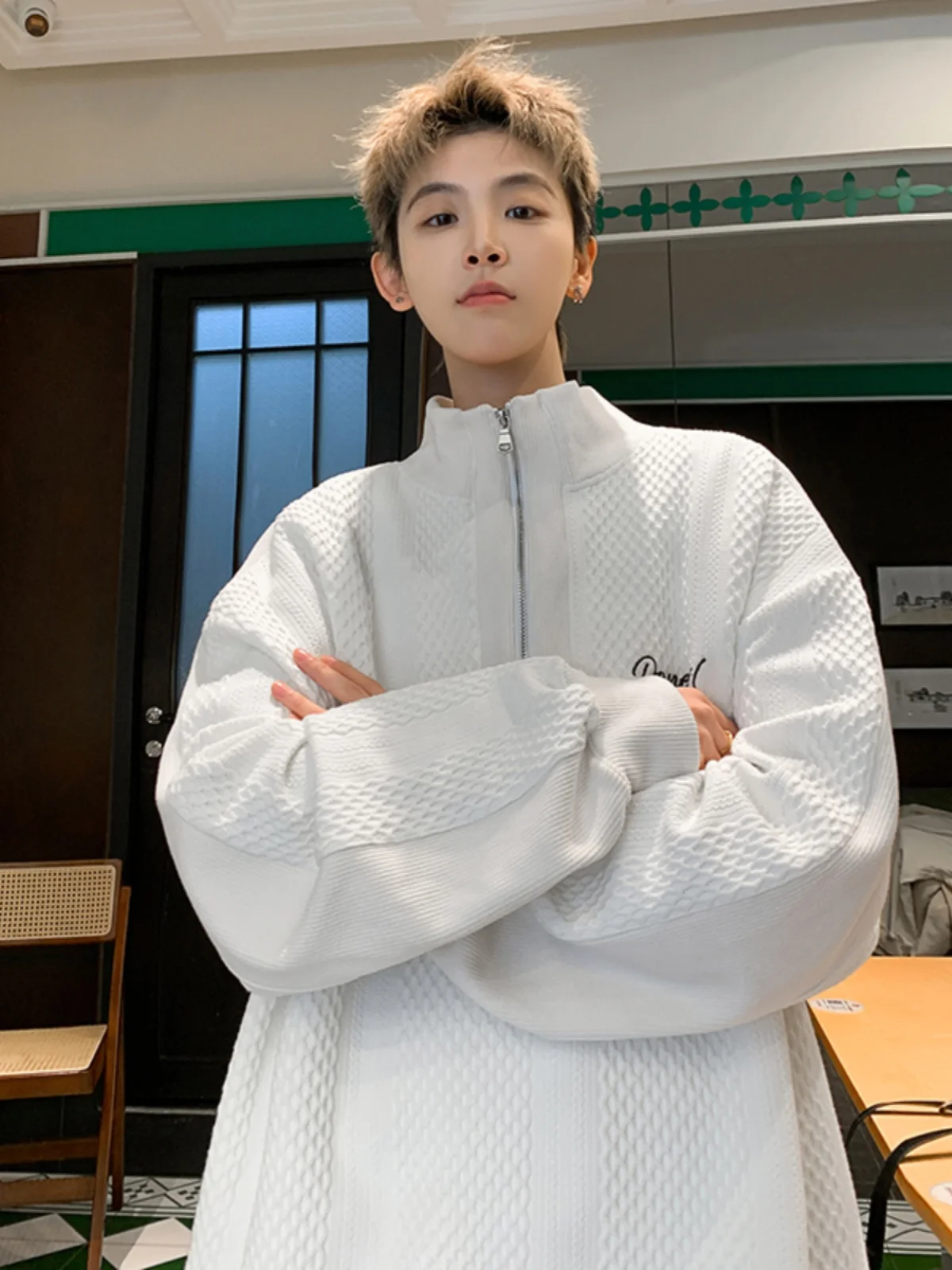 

Мужская толстовка оверсайз на молнии с вышивкой в американском стиле, повседневная модная куртка для осени и зимы, уличная одежда