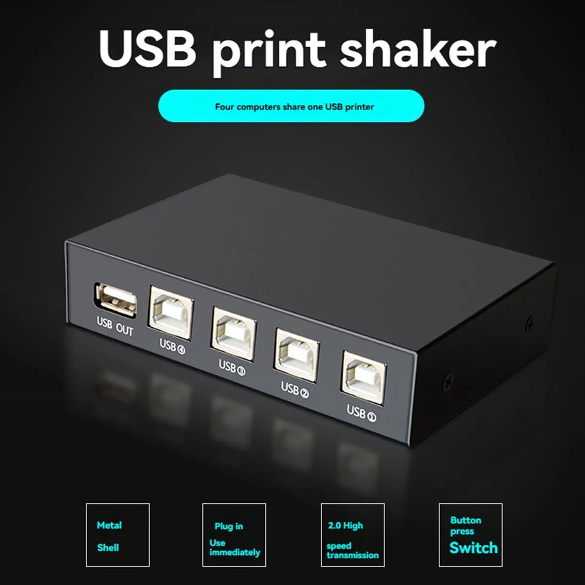 【~ New N21R】4 Port USB 2.0 Sharing Switch Switcher 4 in 1 Out Printer Adapter Box for PC Scanner Printer Laptop Desktop Computer