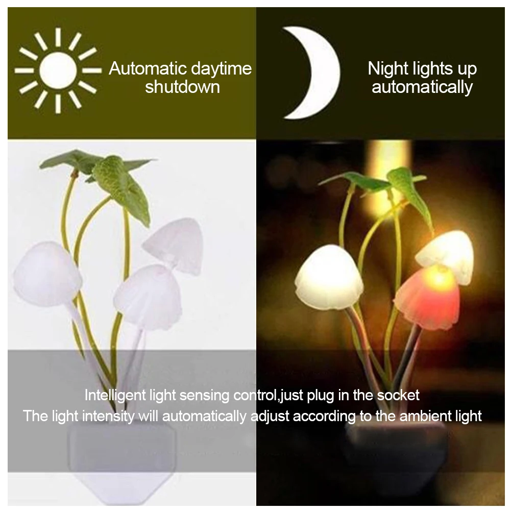 20V 3 LED Wall Light-control Sensor Night Light Induction Dream Fung Mushroom Lamp Home Bedroom Decoration EU & US Plug