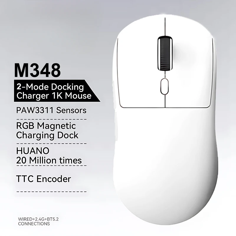 M348 New Superlight Mouse Bluetooth 2.4G Wireless Gaming Mouse Flagship Chip Gaming Sensor 6 Adjustable DPI for Office Game