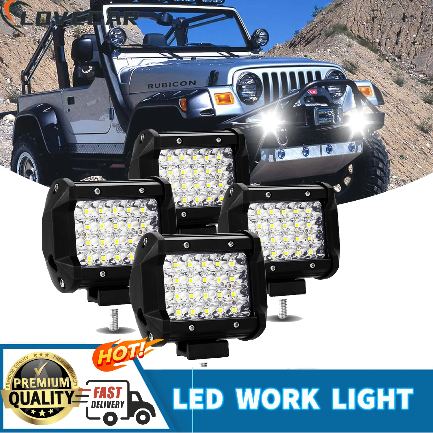 

LED Work Light 60W /72W 12V Fog Lights Car Driving 4x4 Truck Tractor SUV 6000K White Boat for Truck Jeep Off Road SUV UTV ATV