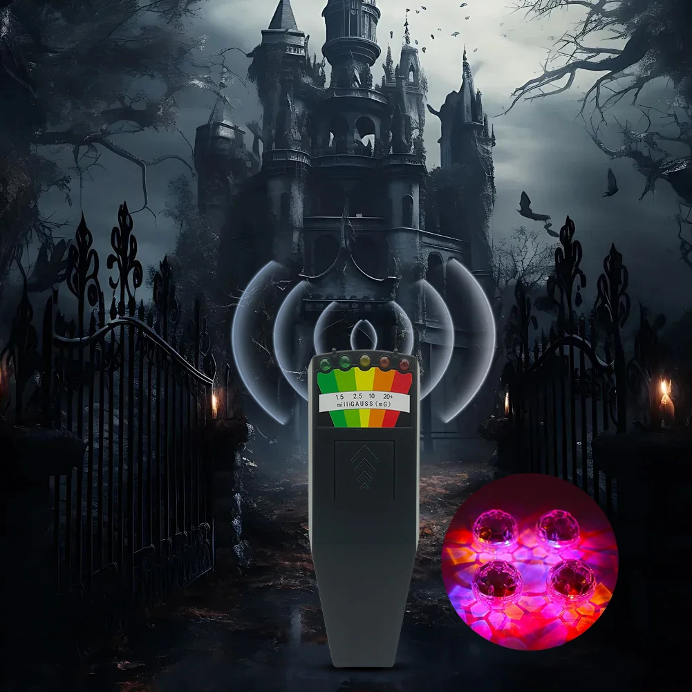 5 LED EMF Meter with 4 Motion Light Up Cat Balls Electromagnetic Field Radiation Meter 5 Scales Paranormal Equipment