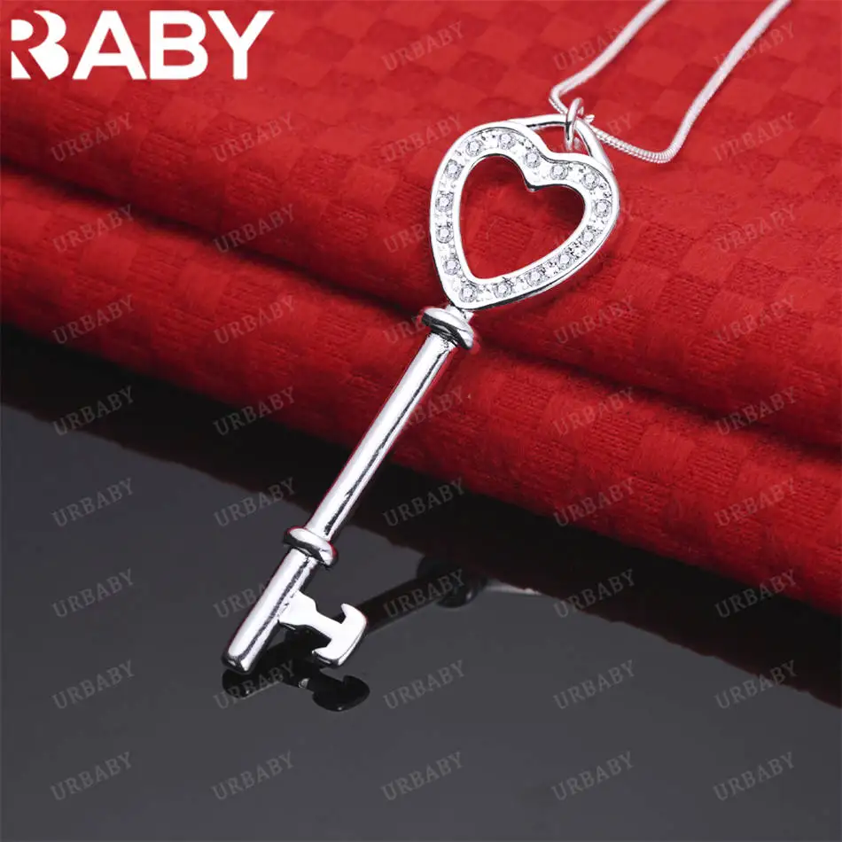

URBABY 40-75cm 925 Sterling Silver Zircons Key Pendant Necklace Creativity Gifts Street All-match Party And Daily Wear