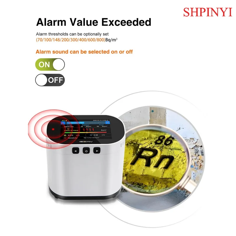 Radon-Detektor mit Touchscreen, gepulster Alarm, Sensor, Luftqualitätsmonitor, Gasdetektoren, intelligente Ionisierungskammer, Halbleiter