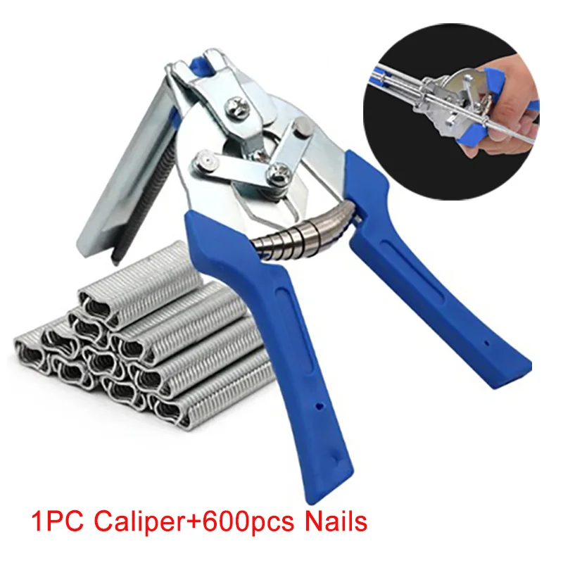 Hog Ring Plier Tool and 600pcs M Clips Staples Chicken Mesh Cage Wire Fencing Caged Clamp Poultry Supplies Mesh Clip Kit