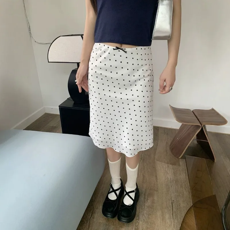 Women S 2026 New Style High Waist Slimming White Polka Dot A Line Skirt Elegant Temperament Casual Party Midi Skirt