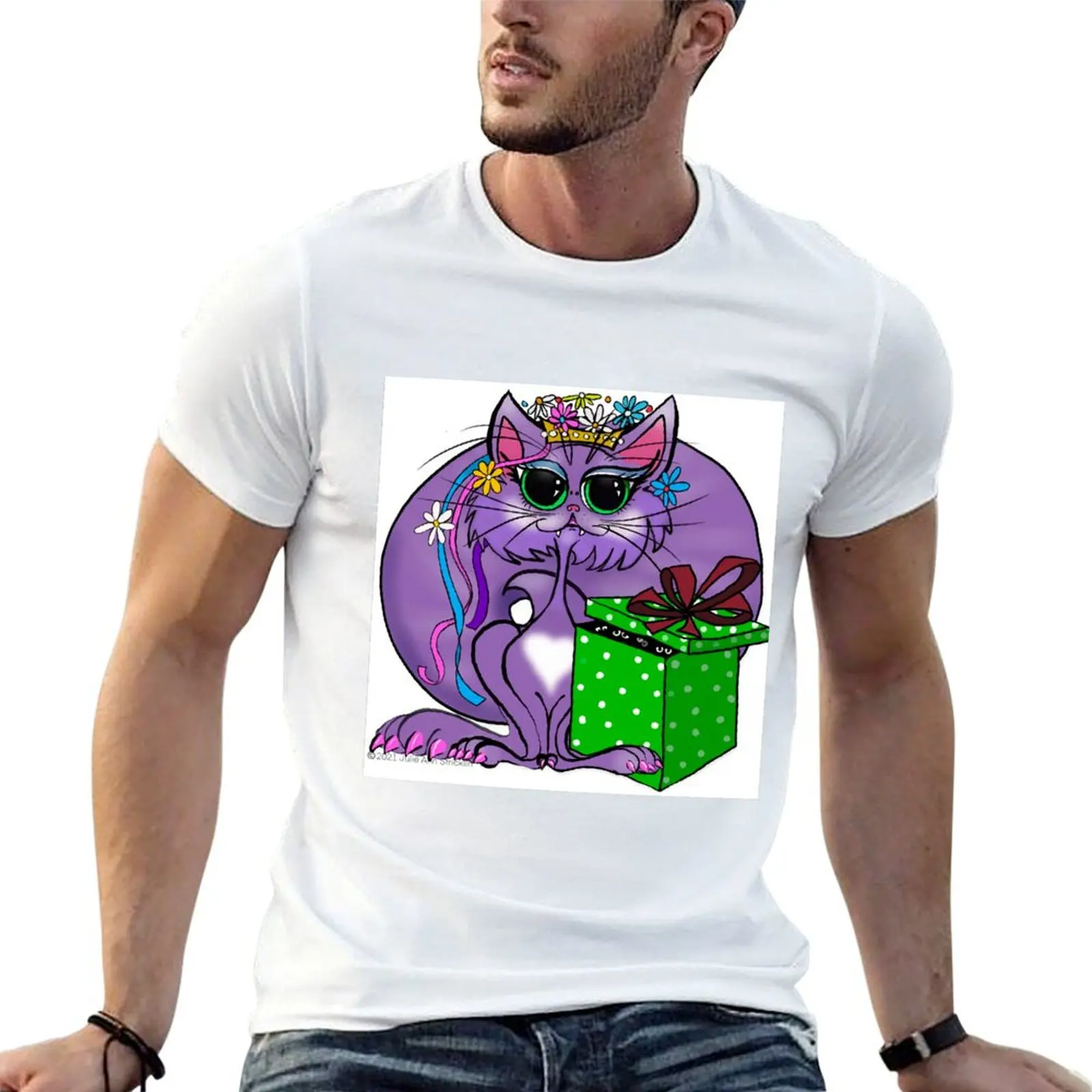 Purple Princess Kitty with Eye Catching Gift T-Shirt Plus Size Summer Casual T-Shirt