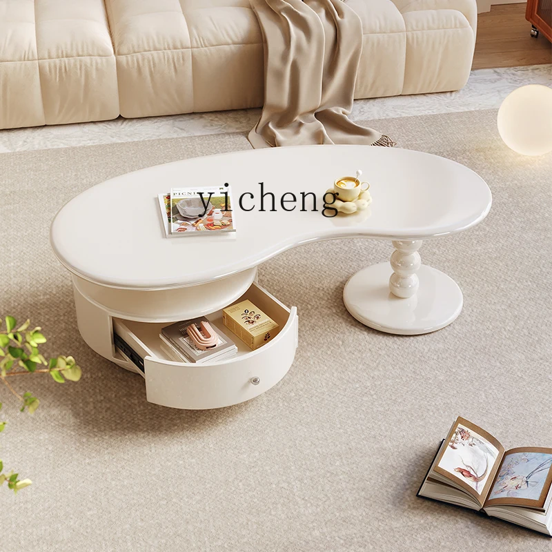 Zk Cream Wind Cloud Tea Table Living Room Home Light Luxury Advanced Wood Foot Tea Table