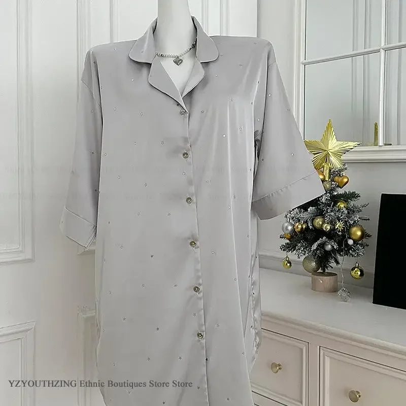 

Сексуальная короткая ночная рубашка с блестками, новая летняя женская ночная рубашка из ледяного шелка, ночная рубашка, домашняя одежда, свободная повседневная одежда для сна, домашняя одежда