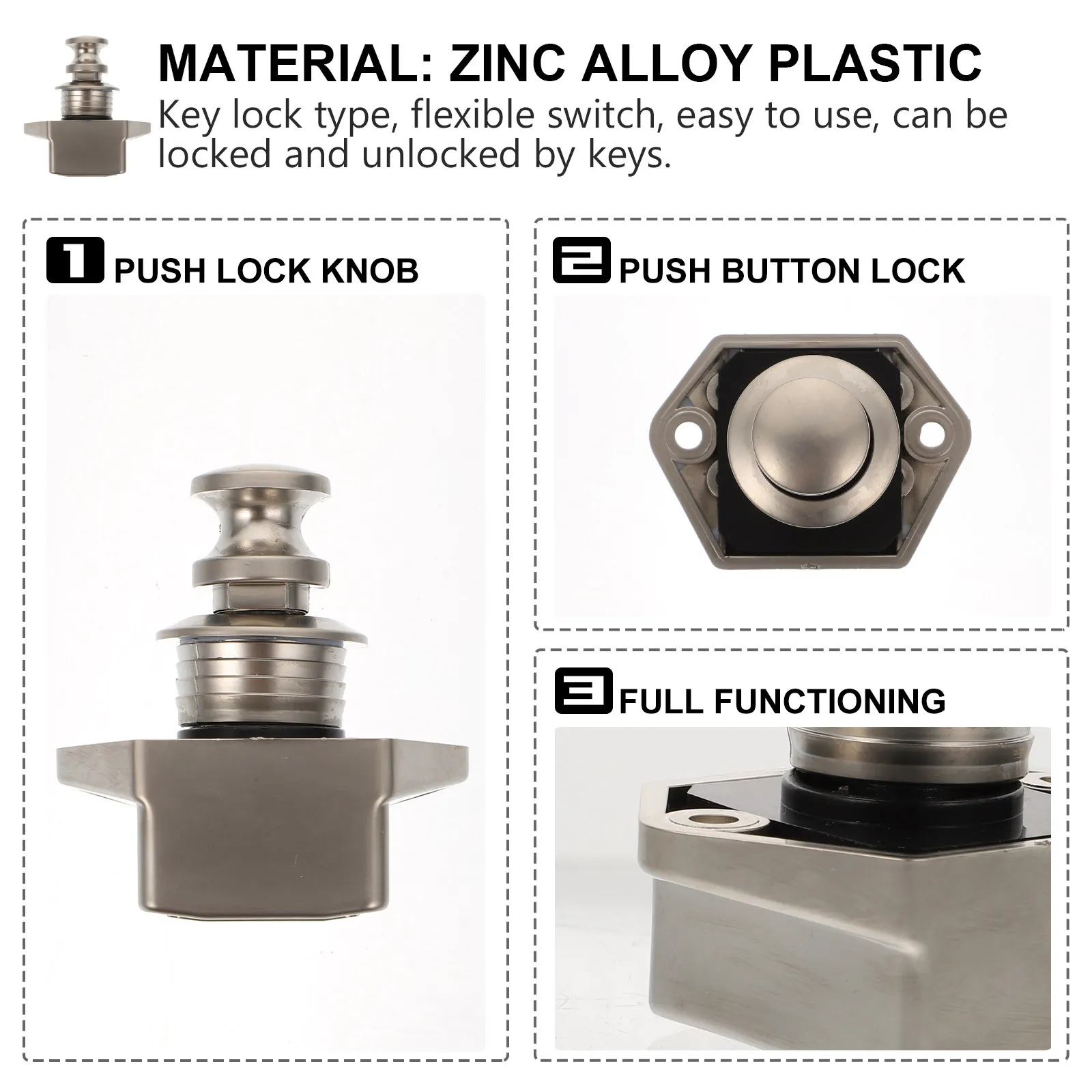 1Pcs Zinc Alloy Button Lock for Cabinet Door Drawer Furniture Rv Yacht Mobile Home Push Type Keyless Latch Catch Lock