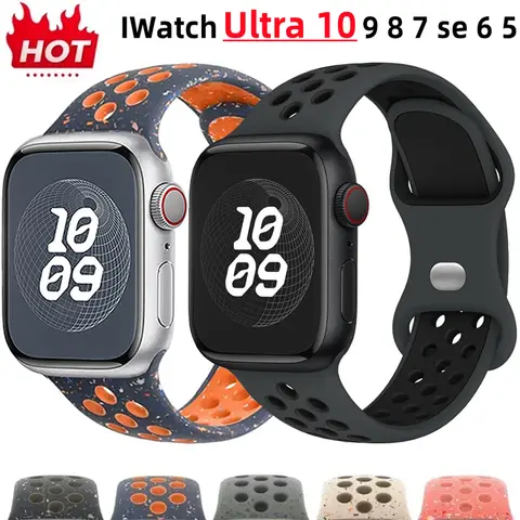 Apple Watch 밴드 용 스트랩 46mm 44mm 49mm 45mm 40mm 41mm 38 42mm correa 통기성 팔찌 iwatch 시리즈 10 8 SE 7 6 5 9 Ultra