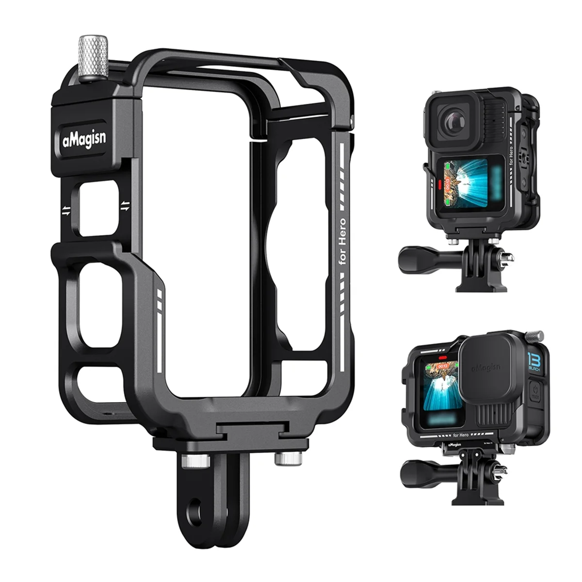 M85K New  Camera Metal Cage Cold Shoe Protective Case with Silicone Lens Cover for Hero 13/12/11/10/9