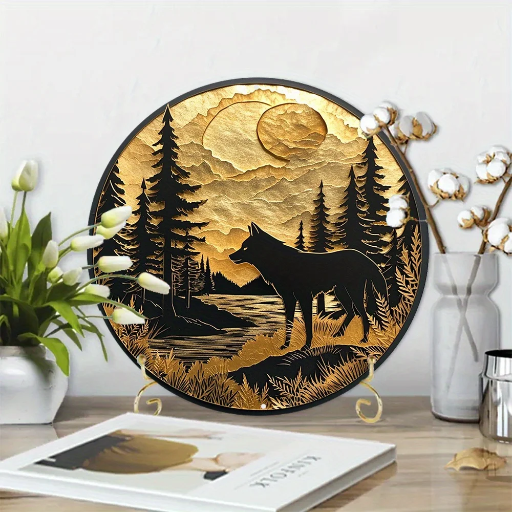 Spring Metal Sign Foil Stamping Papercut Art Painting Decorative Sign Apartment Decor Mother's Day Gifts Wolf Theme Decoration