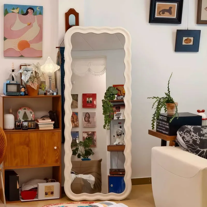 for Cream Wind Full Mirror Household Floor Mirror Special Shaped Wall Hanging HD Full Length Mirror for Girls Bedroom Fitting