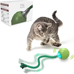 Cat Toys Interactive Rotating Furious on Carpet, Motion Activate Cat Toy Ball with Bird Sound (Green ball)， pet toys KLYM