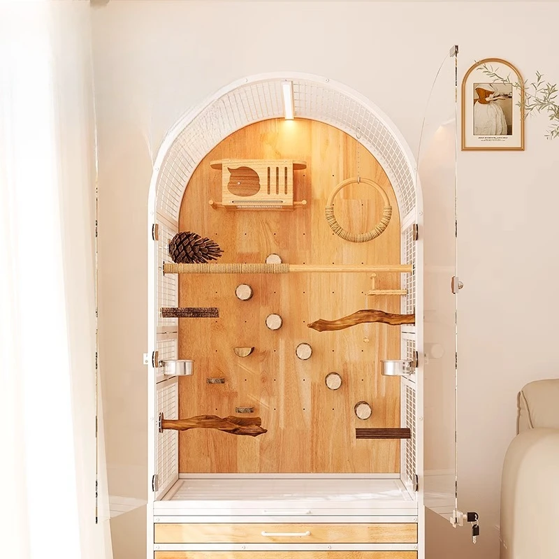 Barokke tuinpapegaai vogelkooi villa groot huis massief hout met roestvrij staal spatwaterdicht ecologisch ontwerp