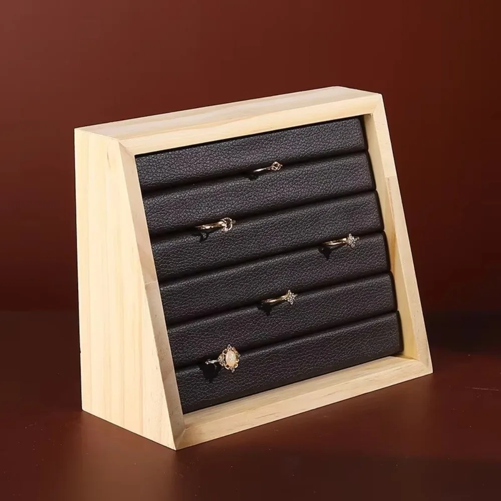 

Новый деревянный поднос для демонстрации ювелирных изделий, бархатная/кожаная стойка для хранения, подставка для сережек, держатель, реквизит, настольный чехол для колец для ювелирных изделий, коробка