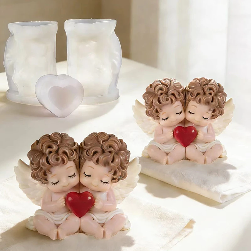 A Pair of Cupid Angels Candle Silicone Mold Valentine's Day Cupid Angel Candle Mold DIY Handmade Aromatherapy Gypsum Mould