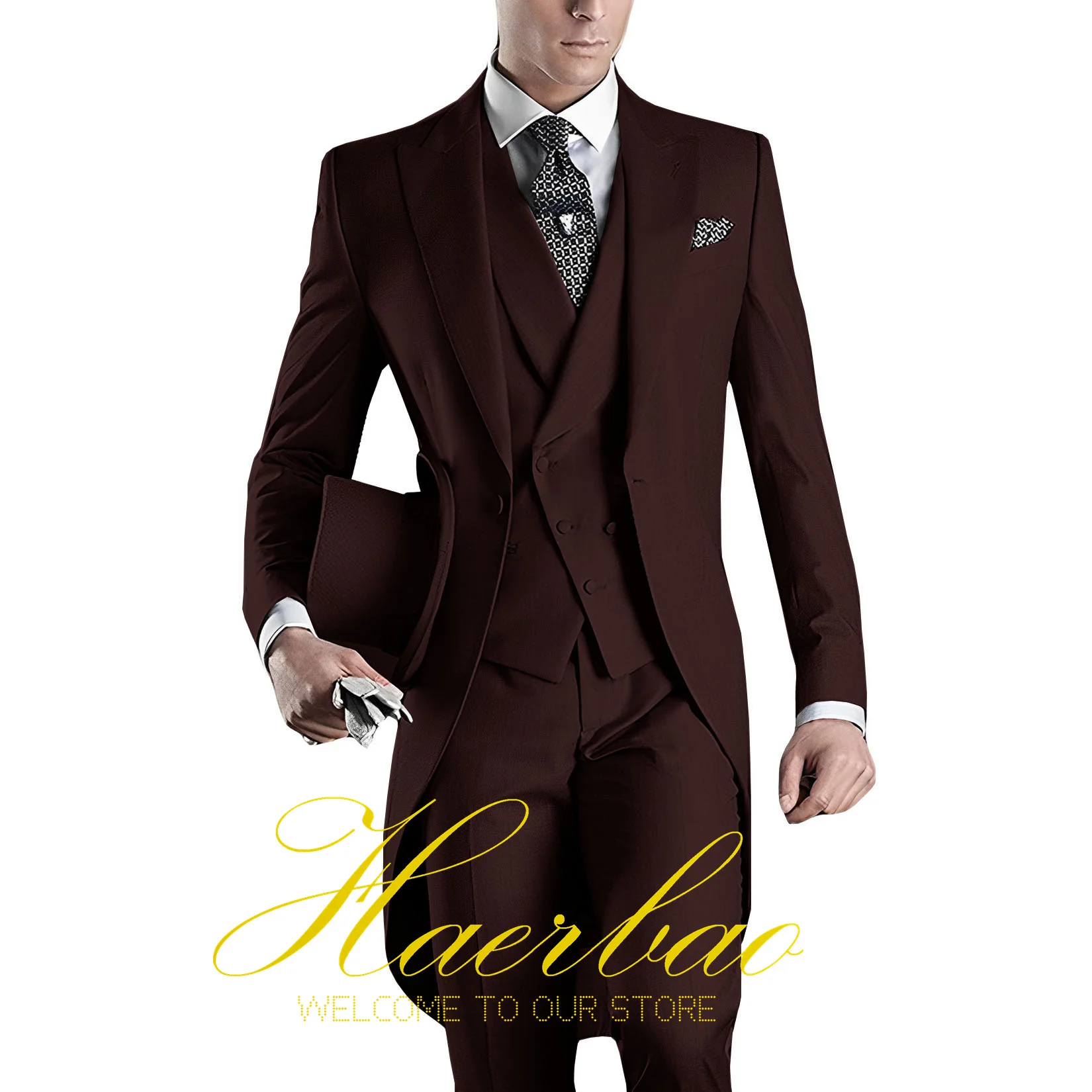 Royal Men Wedding Suit Groom Tuxedo Long Jacket Pant Vest Three Piece Suit Formal Party Clothes Custom Colors